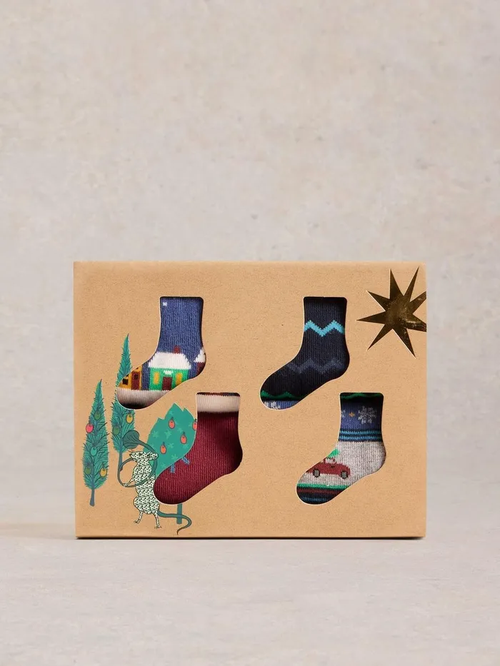 4 Pack Christmas Ankle Socks Navy Multi WomenMen White Stuff Gift Sets