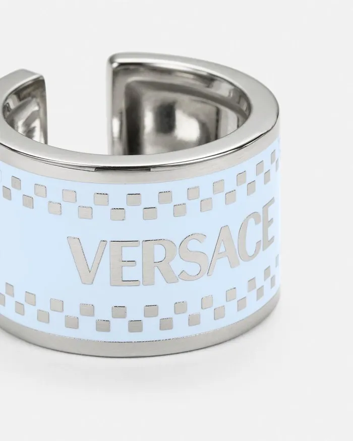 90s Vintage Logo Ring Light Blue WomenMen Versace Rings