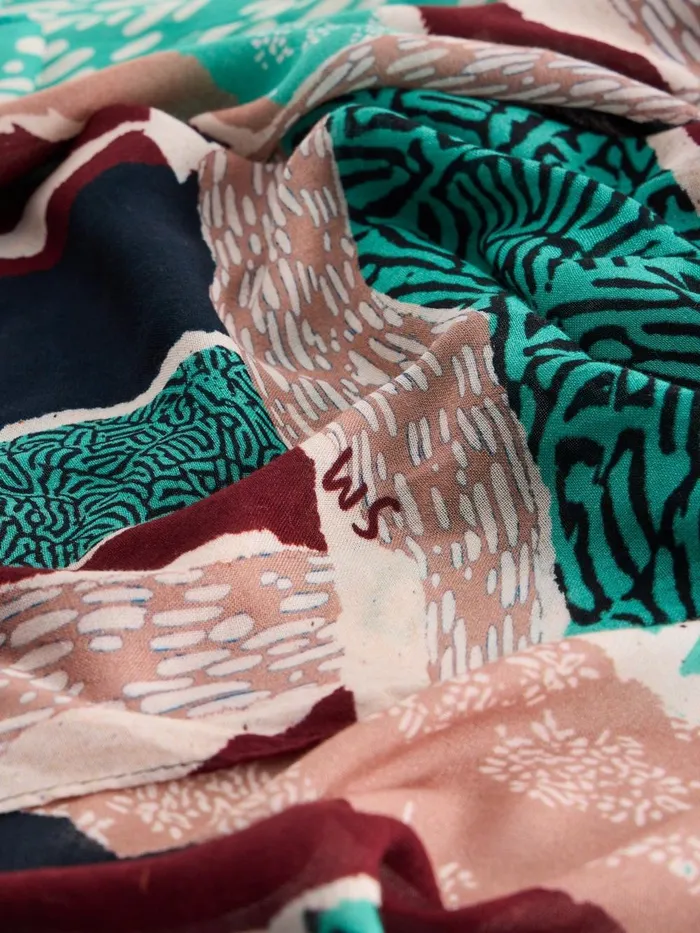Abstract Patchwork Scarf Bright Teal Women White Stuff Scarves