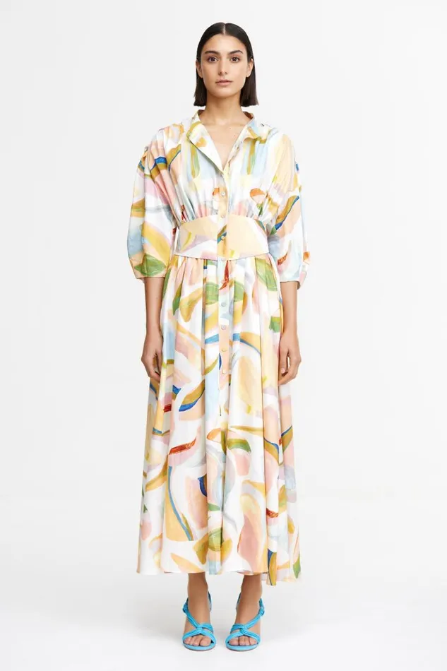 Acler Dresses Posthill Midi Dress Cubist Canyon 8211 Women