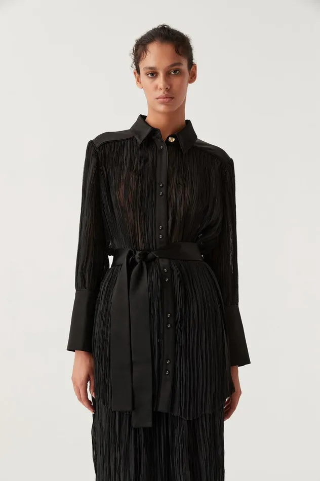 Aerial Oversized Pleated Shirt Black Women Aje Tops