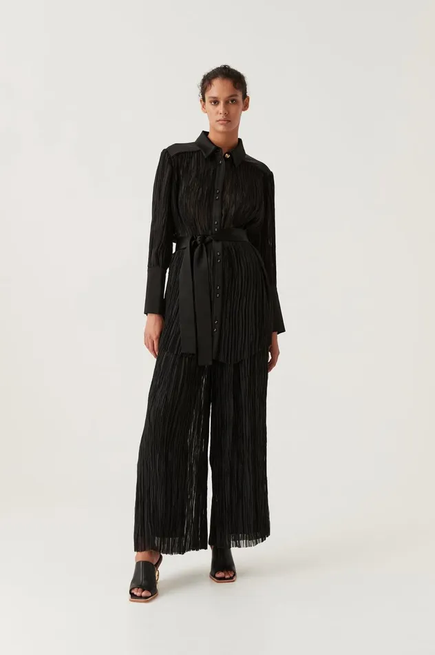 Aerial Oversized Pleated Shirt Black Women Aje Tops Aerial Oversized Pleated Shirt Black Women Aje Tops