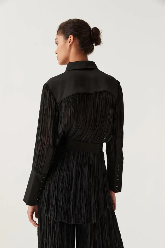 Aerial Oversized Pleated Shirt Black Women Aje Tops Aerial Oversized Pleated Shirt Black Women Aje Tops
