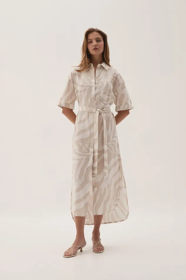 Airlie Relaxed Shirt Dress Oatmeal Zebra Women Aje Dresses