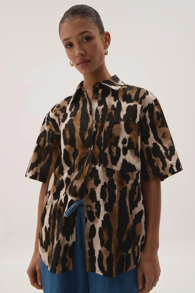 Airlie Short Sleeve Shirt Animal Women Aje Matching Sets