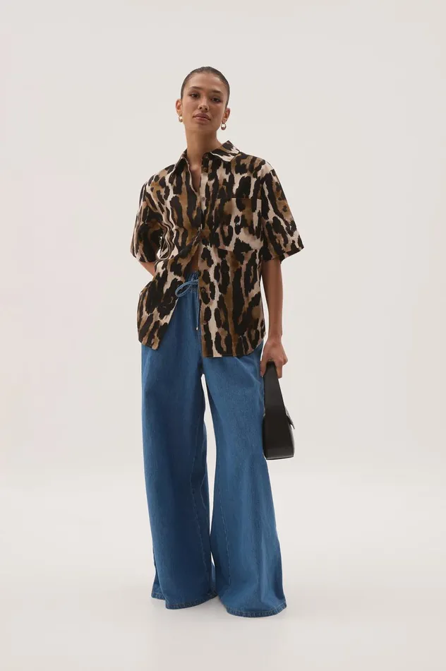 Airlie Short Sleeve Shirt Animal Women Aje Matching Sets Airlie Short Sleeve Shirt Animal Women Aje Matching Sets