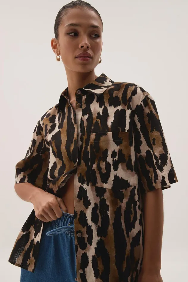 Airlie Short Sleeve Shirt Animal Women Aje Matching Sets Airlie Short Sleeve Shirt Animal Women Aje Matching Sets