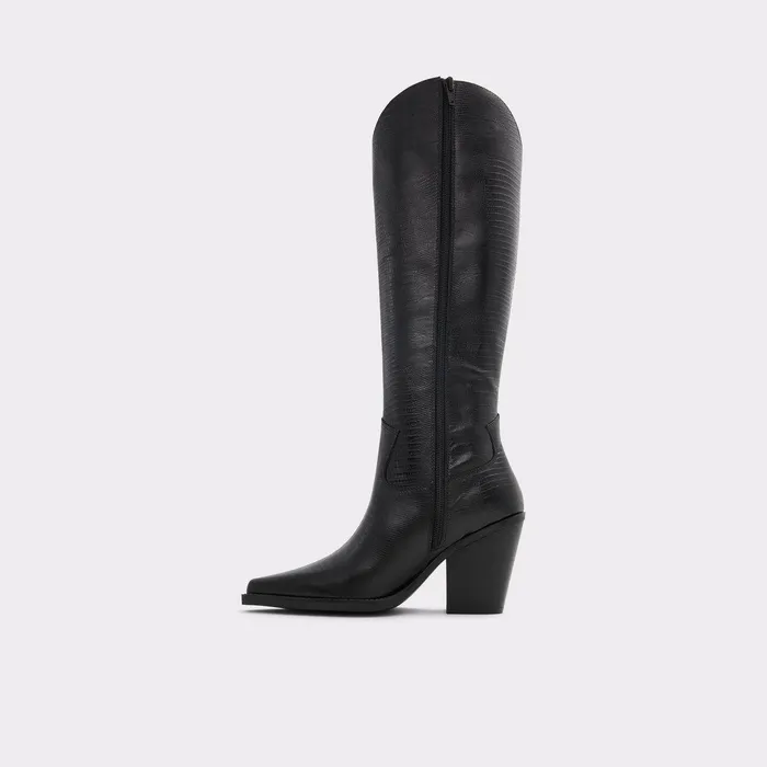 ALDO Boots Women Nevada Black Leather Lizard
