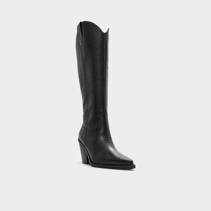 ALDO Boots Women Nevada Black Leather Lizard