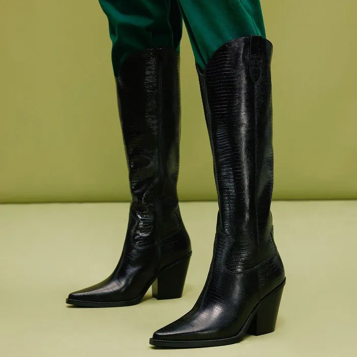 ALDO Boots Women Nevada Black Leather Lizard