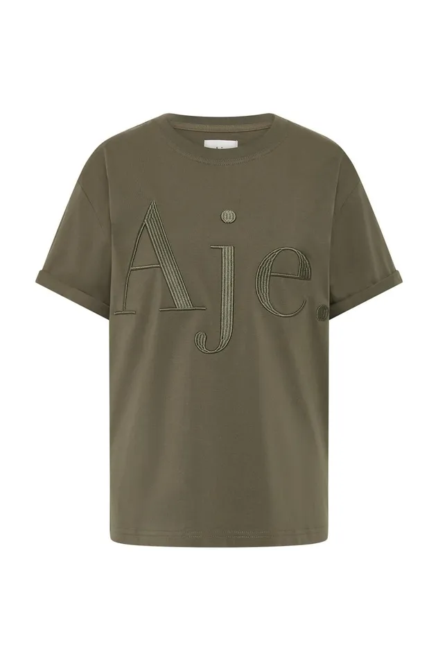 Alice Embroidered Logo Tee Khakikhaki Women Aje Tees Alice Embroidered Logo Tee Khakikhaki Women Aje Tees