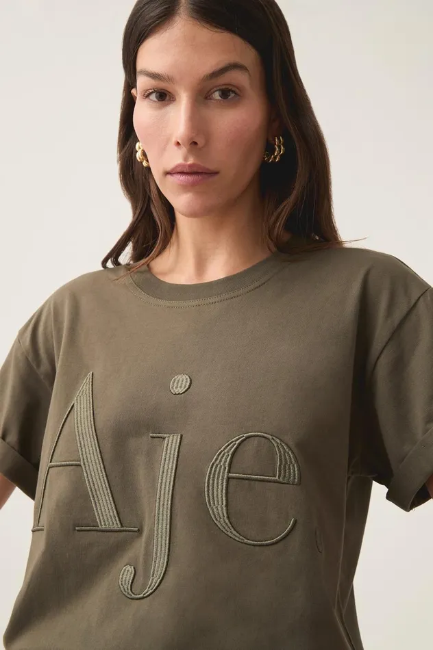 Alice Embroidered Logo Tee Khakikhaki Women Aje Tees Alice Embroidered Logo Tee Khakikhaki Women Aje Tees