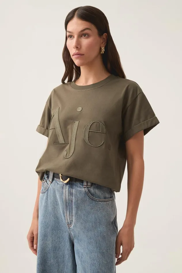 Alice Embroidered Logo Tee Khakikhaki Women Aje Tees Alice Embroidered Logo Tee Khakikhaki Women Aje Tees