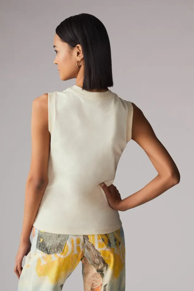 Angels Jeans Logo Vest Top Cream Off White Women Fiorucci Angels Jeans Logo Vest Top Cream Off White Women Fiorucci