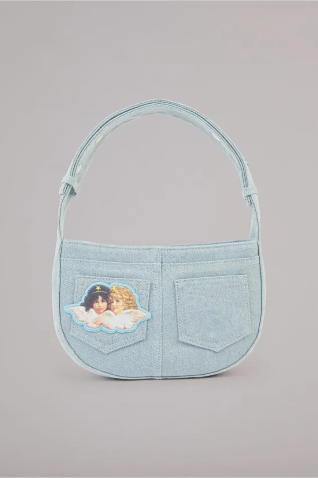 Angels Patch Denim Shoulder Bag Light Vintage Blue Accessories Fiorucci