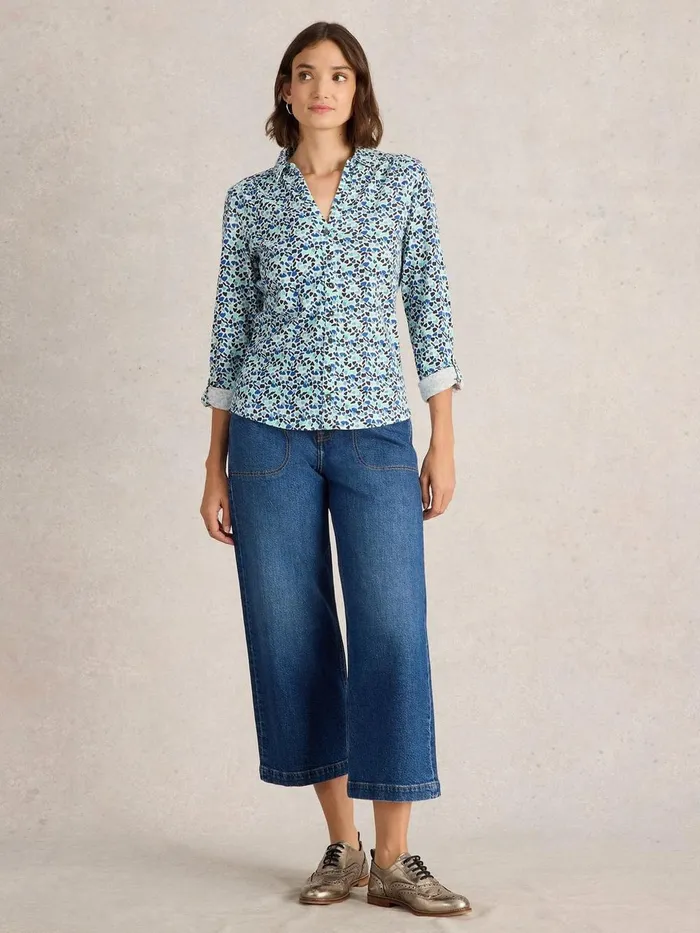 ANNIE COLLARED JERSEY SHIRT Blue Multi Women White Stuff Shirts and Blouses
