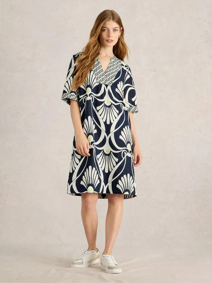 Ash Linen Dress Navy Print Women White Stuff Dresses