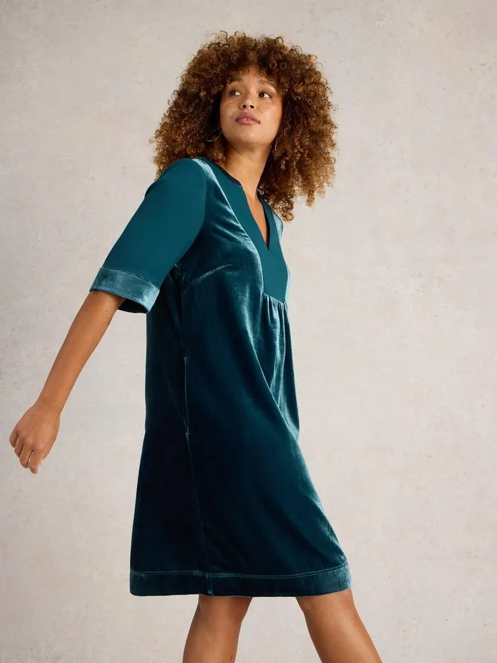 Ash Velvet Mix Dress Dk Teal Women White Stuff Dresses