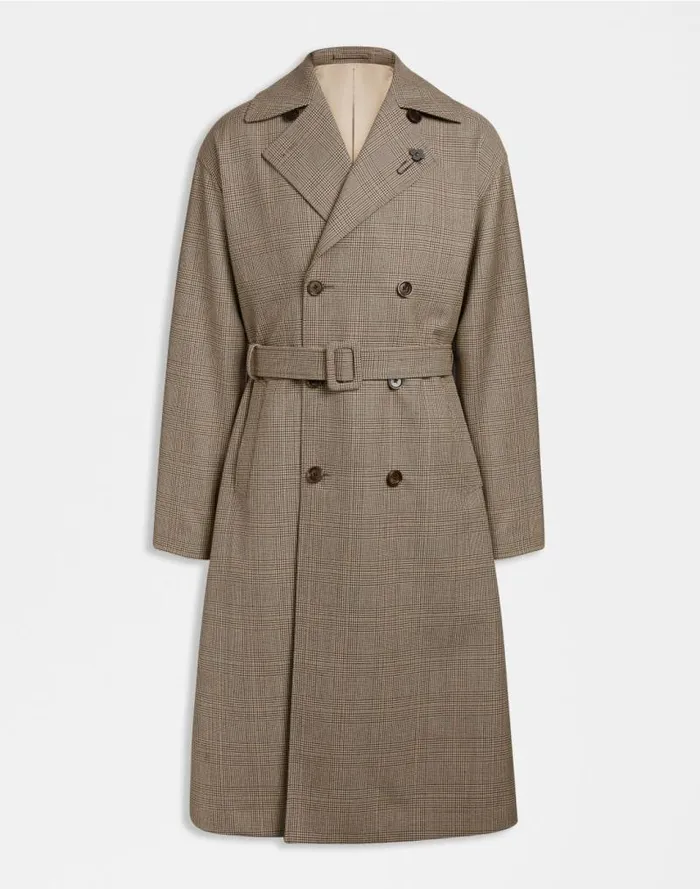 Attitude Doublebreasted Wool Trench Coat With Waist Belt Men Lardini Outerwear