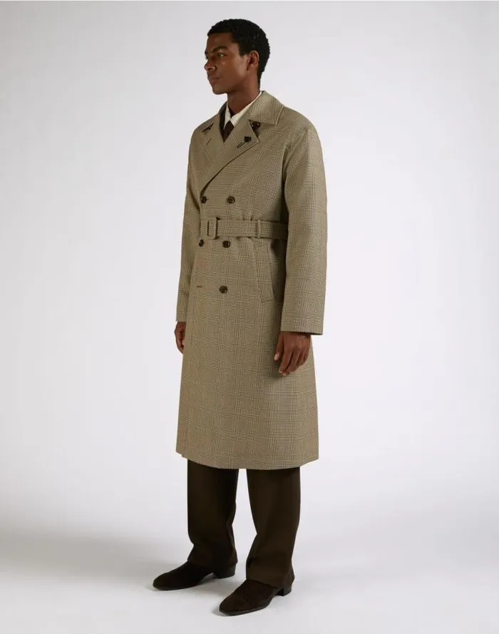 Attitude Doublebreasted Wool Trench Coat With Waist Belt Men Lardini Outerwear