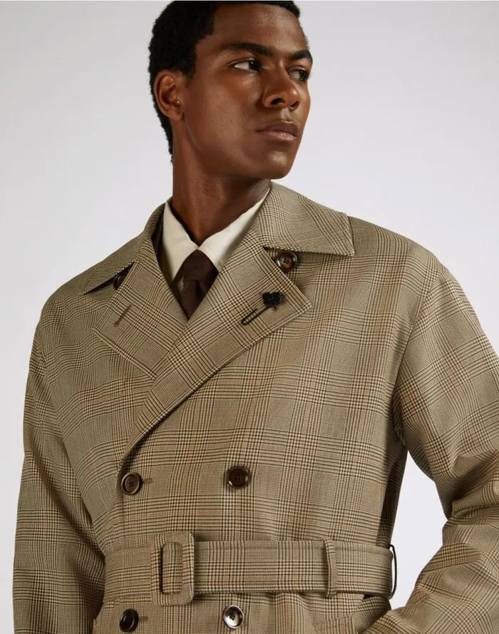 Attitude Doublebreasted Wool Trench Coat With Waist Belt Men Lardini Outerwear