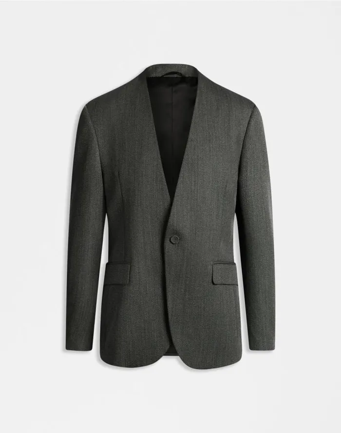 Attitude Singlebreasted Jacket Without Lapels In Grey And White Wool Men Lardini Blazer