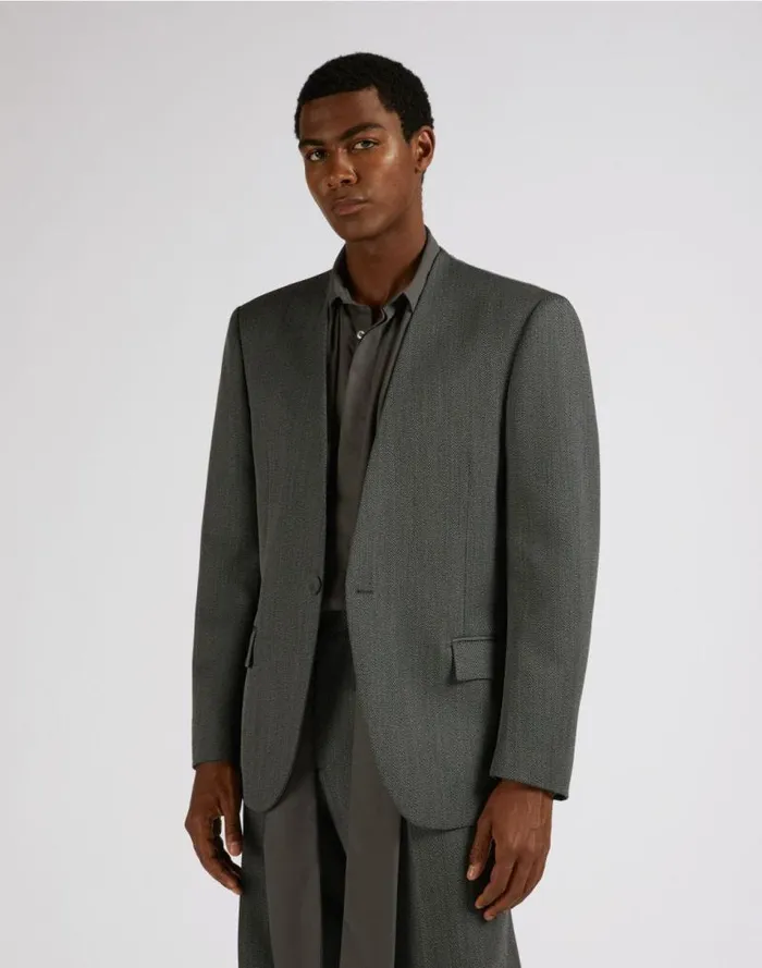 Attitude Singlebreasted Jacket Without Lapels In Grey And White Wool Men Lardini Blazer