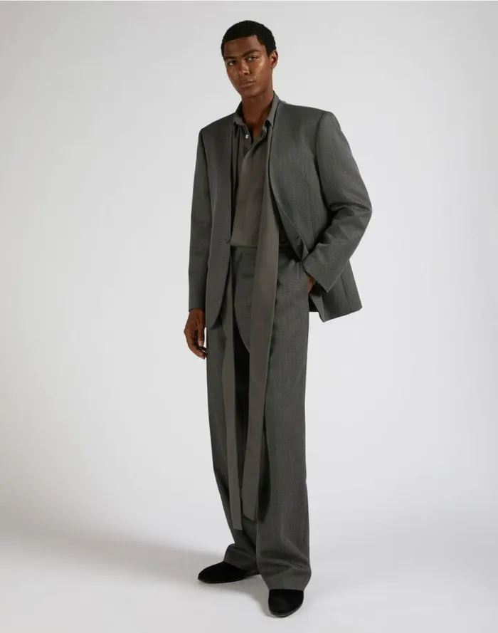 Attitude Singlebreasted Jacket Without Lapels In Grey And White Wool Men Lardini Blazer