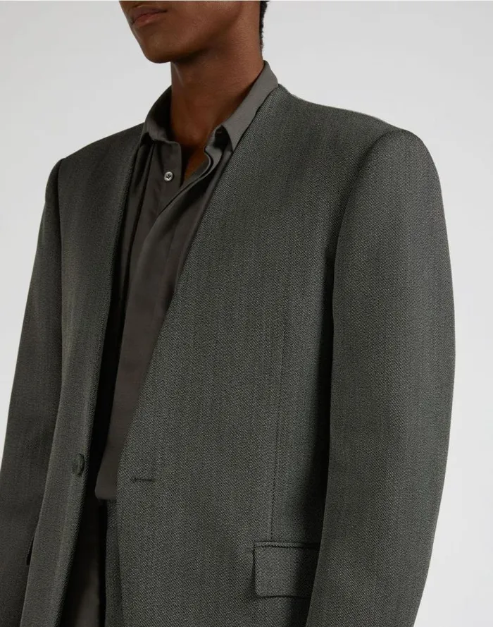 Attitude Singlebreasted Jacket Without Lapels In Grey And White Wool Men Lardini Blazer