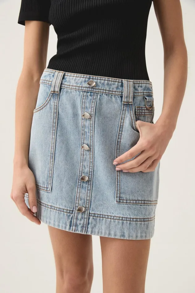Aura Denim Mini Skirt Sea Spray Wash Women Aje Skirts Aura Denim Mini Skirt Sea Spray Wash Women Aje Skirts