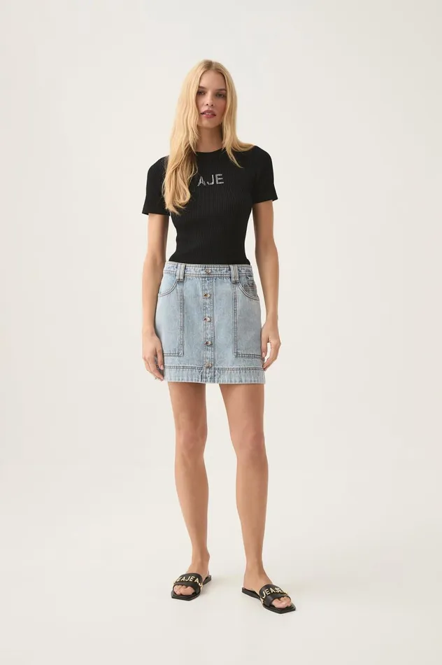 Aura Denim Mini Skirt Sea Spray Wash Women Aje Skirts Aura Denim Mini Skirt Sea Spray Wash Women Aje Skirts