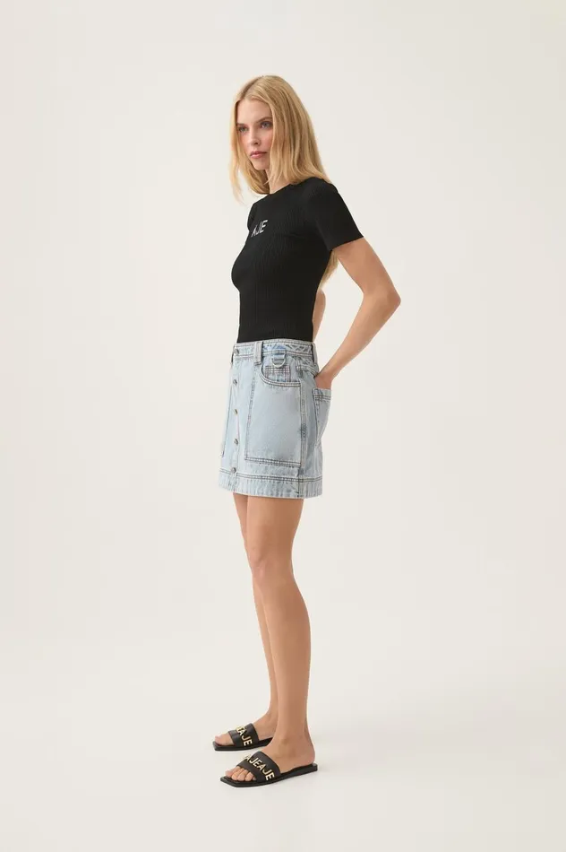 Aura Denim Mini Skirt Sea Spray Wash Women Aje Skirts Aura Denim Mini Skirt Sea Spray Wash Women Aje Skirts