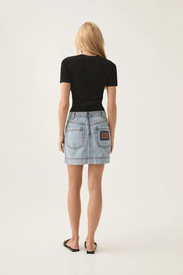 Aura Denim Mini Skirt Sea Spray Wash Women Aje Skirts Aura Denim Mini Skirt Sea Spray Wash Women Aje Skirts