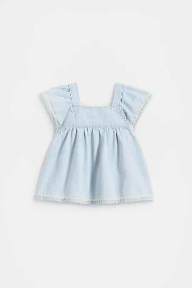 Baby Flutter Sleeve Top Ice Blue Wash Seed Heritage Denim and Jeans