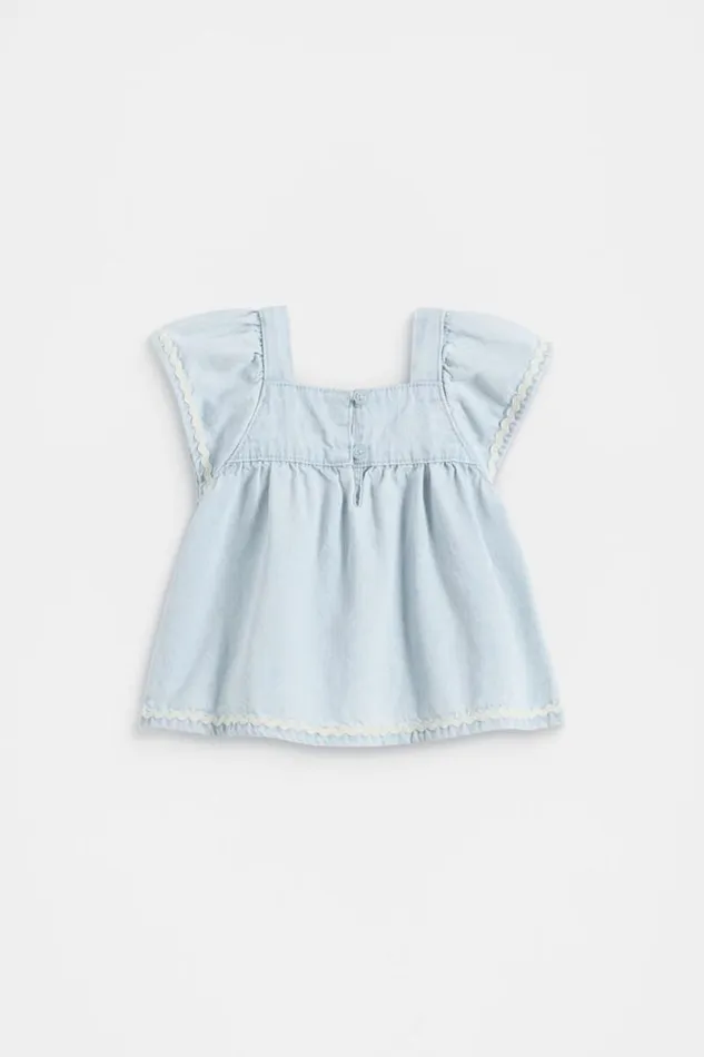 Baby Flutter Sleeve Top Ice Blue Wash Seed Heritage Denim and Jeans
