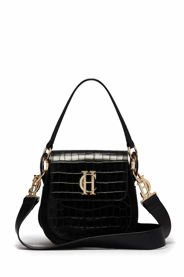 Bags Holland Cooper Womens Chelsea Saddle Bag Black Croc