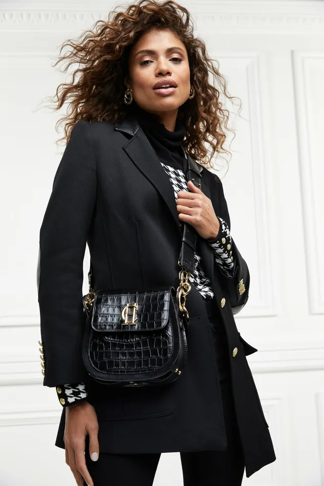 Bags Holland Cooper Womens Chelsea Saddle Bag Black Croc Bags Holland Cooper Womens Chelsea Saddle Bag Black Croc