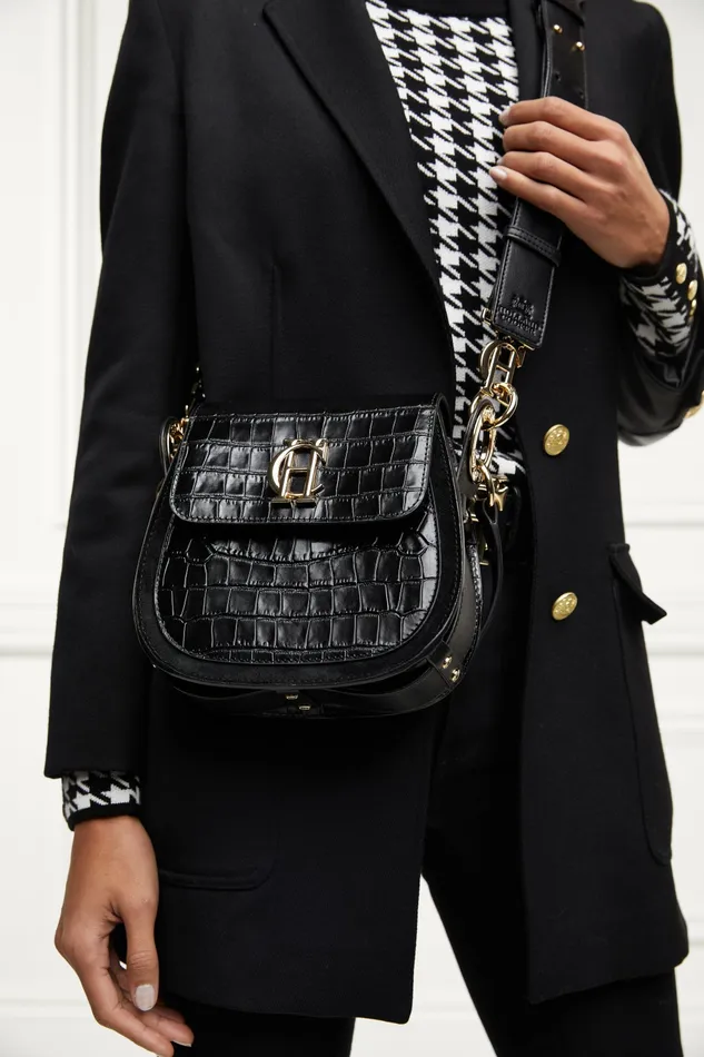 Bags Holland Cooper Womens Chelsea Saddle Bag Black Croc Bags Holland Cooper Womens Chelsea Saddle Bag Black Croc
