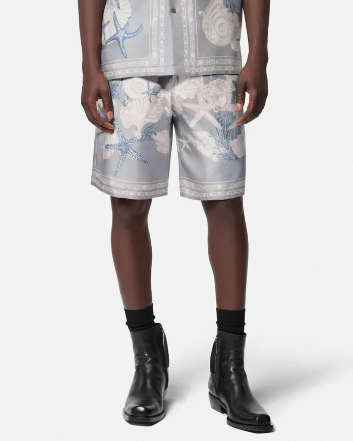 Barocco Sea Silk Shorts Blueprint Men Versace Pants and Shorts