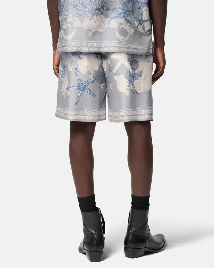 Barocco Sea Silk Shorts Blueprint Men Versace Pants and Shorts