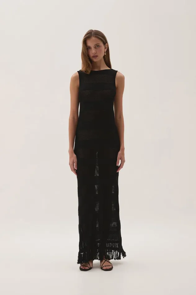 Bather Open Knit Midi Dress Black Women Aje Dresses