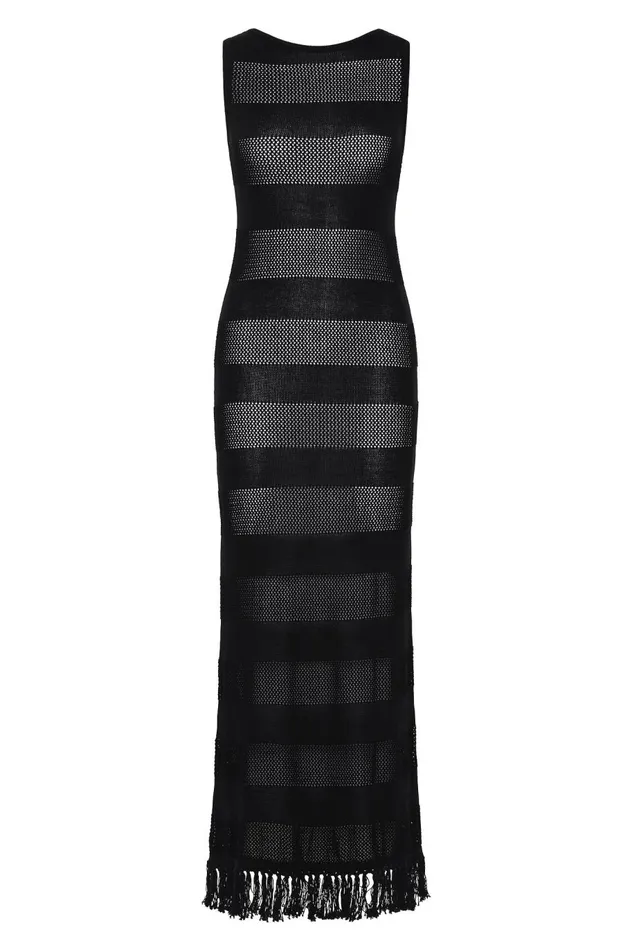Bather Open Knit Midi Dress Black Women Aje Dresses Bather Open Knit Midi Dress Black Women Aje Dresses