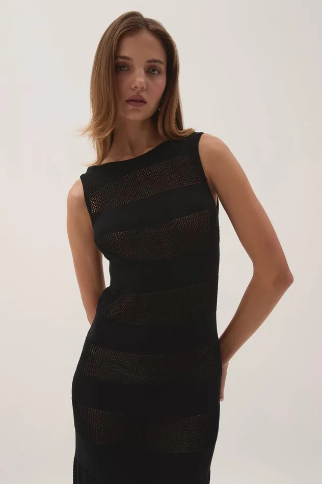 Bather Open Knit Midi Dress Black Women Aje Dresses Bather Open Knit Midi Dress Black Women Aje Dresses