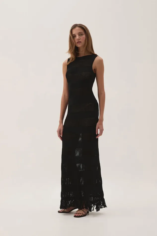Bather Open Knit Midi Dress Black Women Aje Dresses Bather Open Knit Midi Dress Black Women Aje Dresses