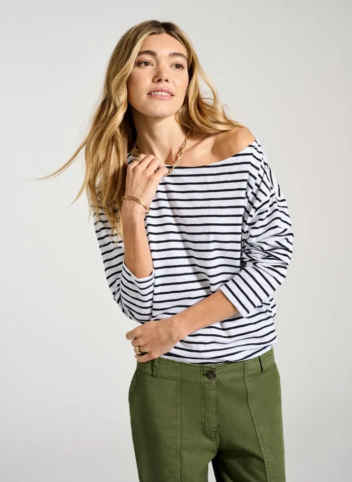 Baukjen Dolores Organic CottonTop Soft White and Caviar Black Stri Clothing