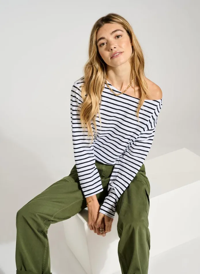 Baukjen Dolores Organic CottonTop Soft White and Caviar Black Stri Clothing