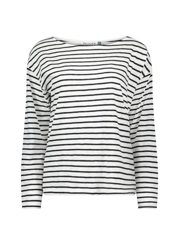 Baukjen Dolores Organic CottonTop Soft White and Caviar Black Stri Clothing