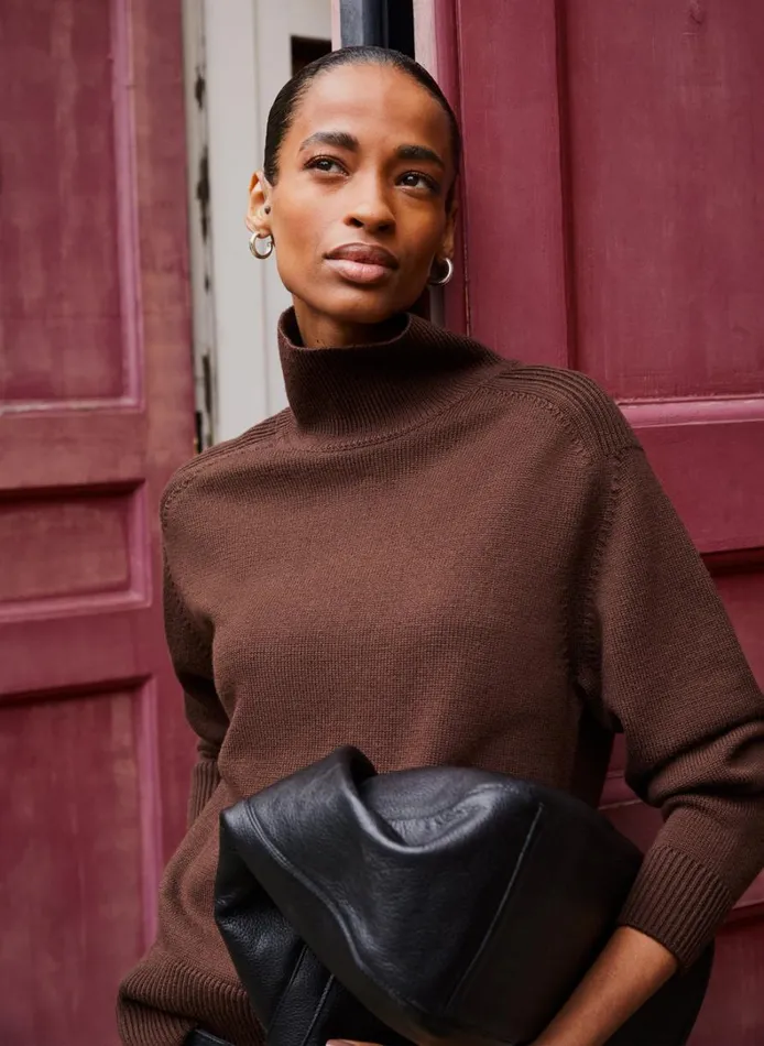 Baukjen Iola Nativa Regenerative Merino Turtleneck Jumper Dark Chocolate Clothing