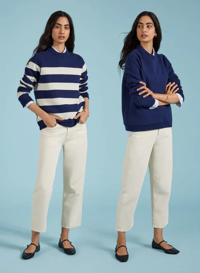 Baukjen Vivien Reversible Organic Cotton Jumper Navy And Cream Clothing