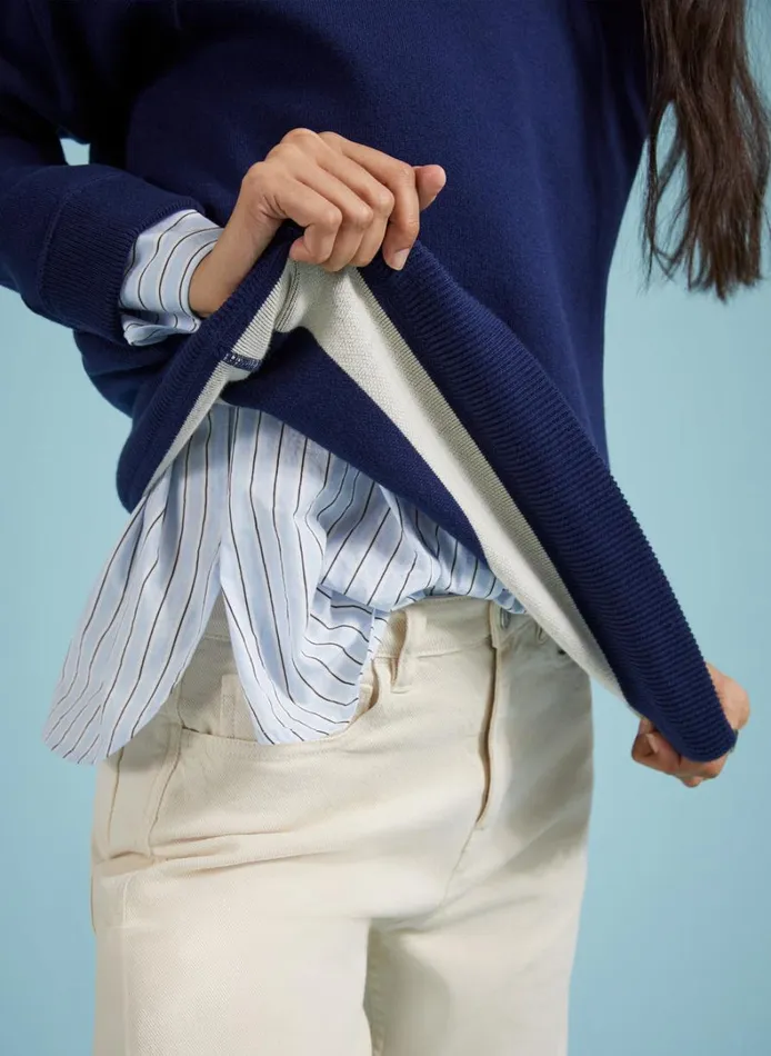 Baukjen Vivien Reversible Organic Cotton Jumper Navy And Cream Clothing